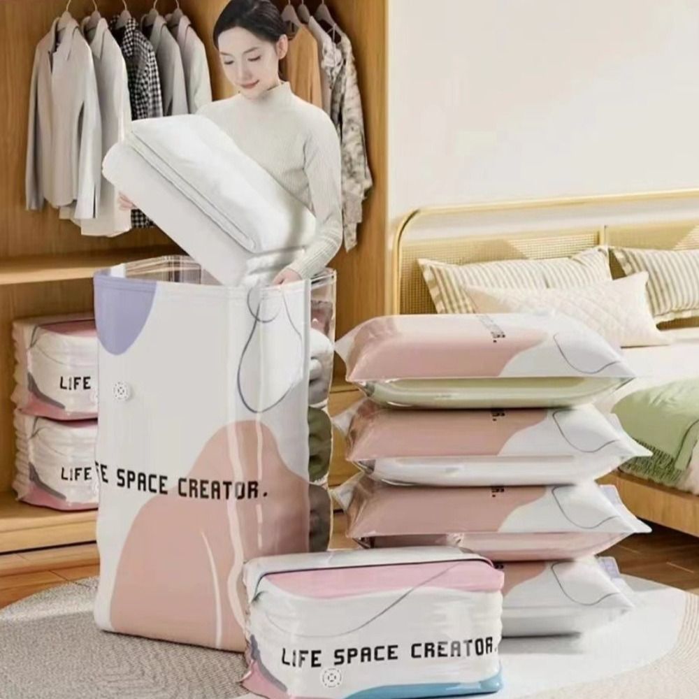 Reusable Bag - ถุงเก็บของสุญญากาศแบบกดปิด ประหยัดพื้นที่ จัดเก็บเป็นก้อน ไม่ต้องใช้ปั๊ม ถุงสุญญากาศแบบใช้ซ้ำได้ ดีไซน์บีบอัด