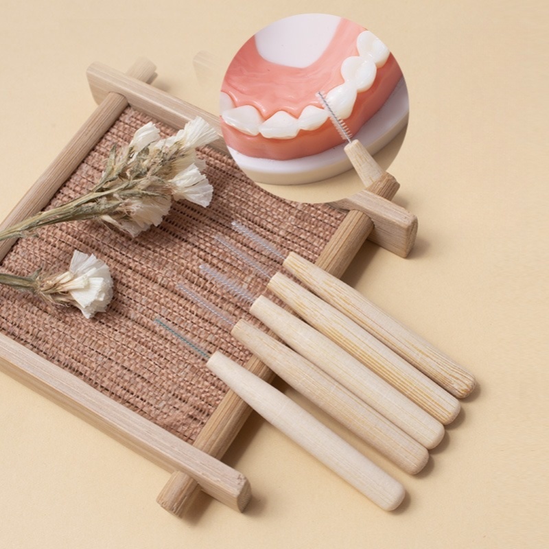 Bamboo Toothbrush - 2 ชิ้นไม้ไผ่ Interdental Brushing Gap แปรงทําความสะอาดฟันช่องว่าง