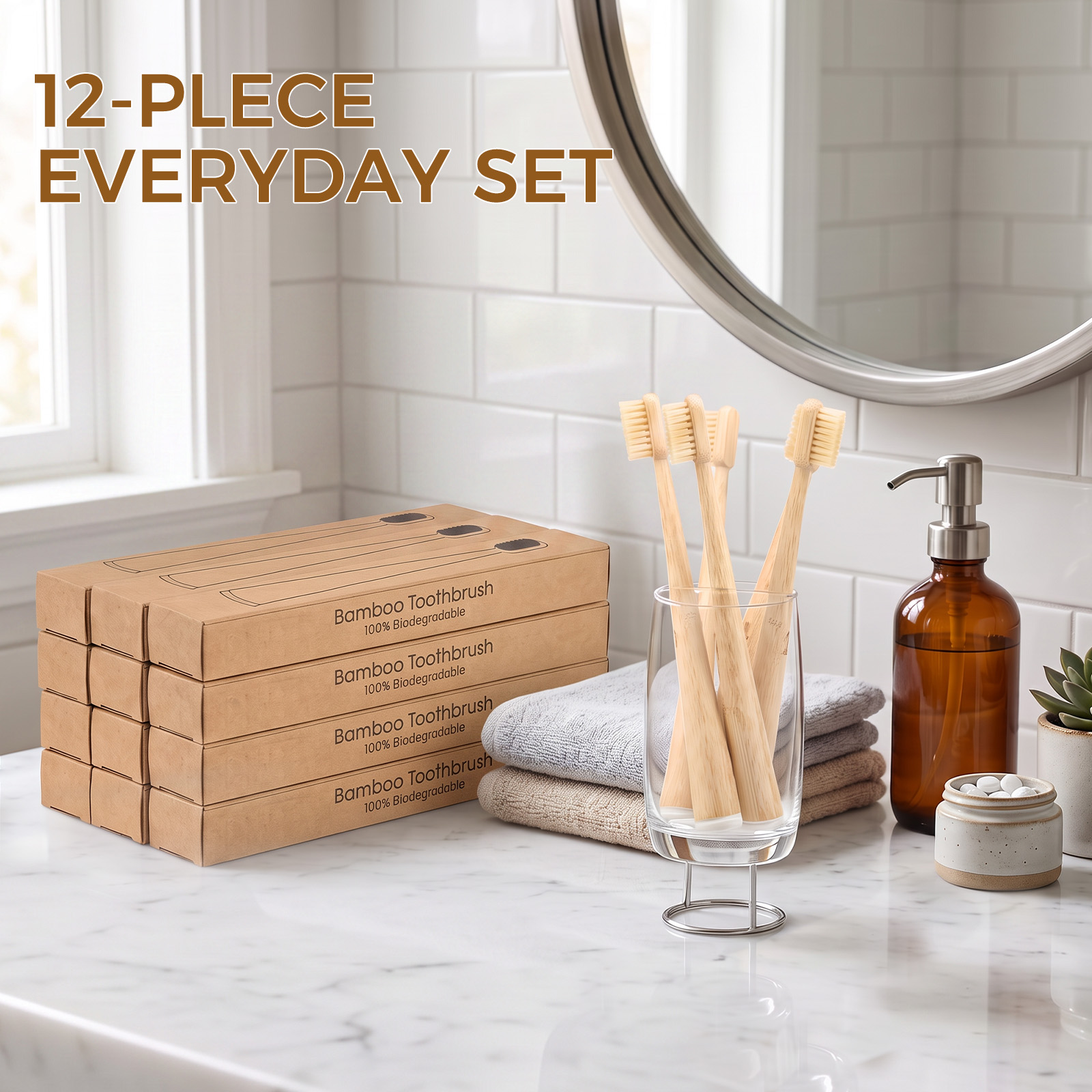 ชุดแปรงสีฟันไม้ไผ่ธรรมชาติ 12  - Bamboo Toothbrush บทวิจารณ์และราคา
